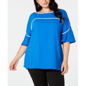 Alfani Plus Size 3X Piping-Trim Top in Stormy Sea